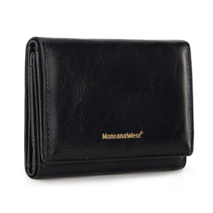 Montana West Wallet Women Small Trifold Wallet RFID Blocking Minimalist Wallets with ID Window - color: Black