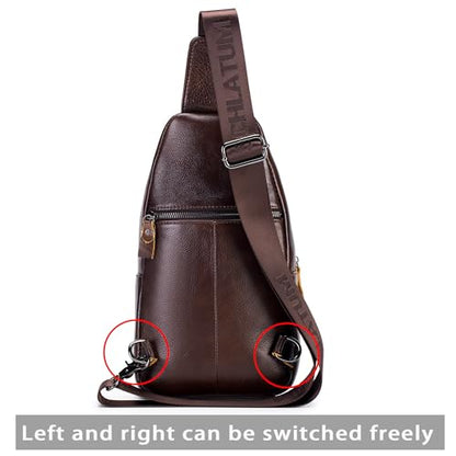 LUKZIJAES Genuine Leather Sling Bag for Men - color: #12-coffee