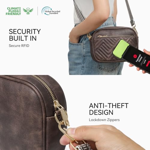 BOSTANTEN Quilted Small Crossbody Bag for Women Vegan Leather Purses - color: Coffee