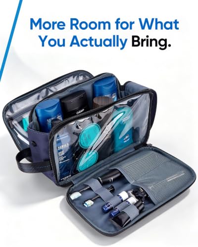 ZEEMO Travel Toiletry Bag for Men, Full Open Dopp Kit with Dual Compartment - color: Blue, size: Medium