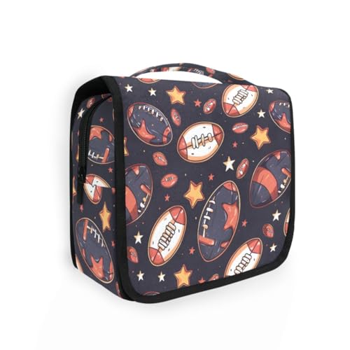 senya Hanging Travel Toiletry Bag Rugby Balls Kit Makeup Case Cosmetics Organizer for Men Women - color: Rugby Balls