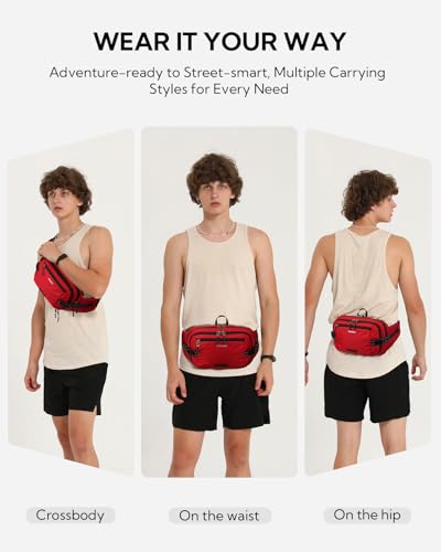WATERFLY Fanny Pack Waist Bag: 3L Large RFID Anti-Theft for Travel - color: Red