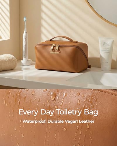 BAGSMART Makeup Bag Travel Cosmetic Bag,Women Toiletry Case, Classic Brown - color: 01- Classic Brown