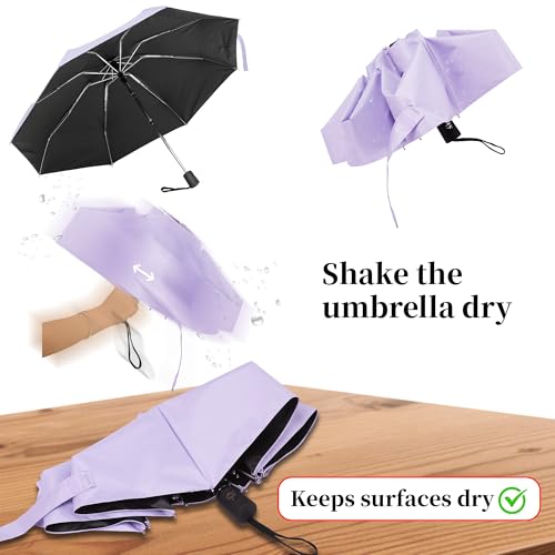Automatic Mini Travel Umbrellas for Rain/Sun, Small Lightweight Folding Auto Open/Close Windproof Compact Umbrellas for Women Men, Fits Car & Backpack - color: Purple