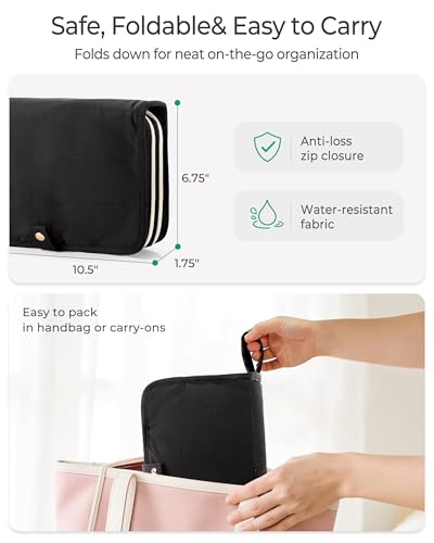 Marscamd Travel Jewelry Case Organizer, Foldable Jewelry Bag, Black - color: Black