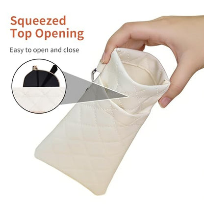 Double Eyeglass Case Soft Dual Glasses Case for Women Men Travel Squeeze Top Sunglasses Cases Eyeglasses Pouch - color: White+white