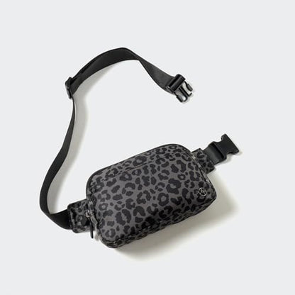 Pander Nylon Fanny Pack Belt Bag for Women with 5 Zipper Pockets - color: Grey Leopard