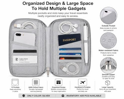 Travel Passport Holder Wallet, Travel Document Organizer with Multiple Pockets, Zipper Passport Wallet for ID Cards, Credit Cards, Tickets, Phone and Documents