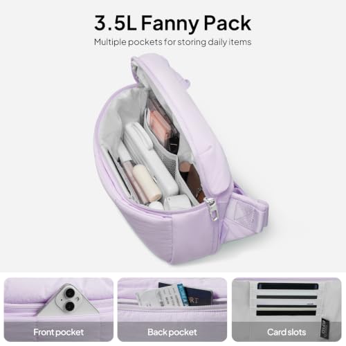 TOPEAST Waist Pack 3.5L Fanny Packs with Water Bottle Holder - color: Lavender