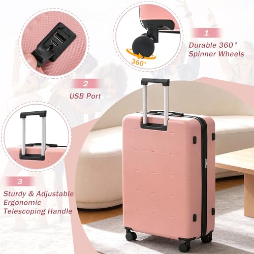Merax 5 Piece Hardshell Luggage Set with Half Opening Suitcase.Light Pink - color: Light Pink-1, size: 5 Piece(20/24/28/DB/TB)
