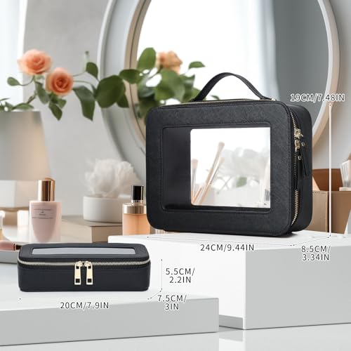 Pinkmik Clear Makeup Bag with Brush Bag, (Black, L+SLIM) - color: B4/Black, size: L+SLIM