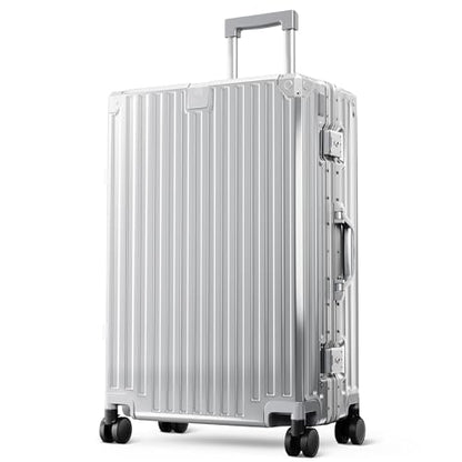 ALPHA CAMP Aluminum Frame Luggage, 24" Medium Checked Zipperless Suitcase - color: Silver, size: 24 Inch