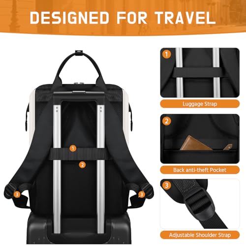 Maelstrom Laptop Backpack for Women Men, 15.6-17.3" Waterproof Travel Bag - color: Black-beige, size: 17.3 Inch