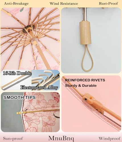 Sun Umbrella UV Protection Cute Windproof Walking Parasol for Women - color: Pink-Liner-Peach