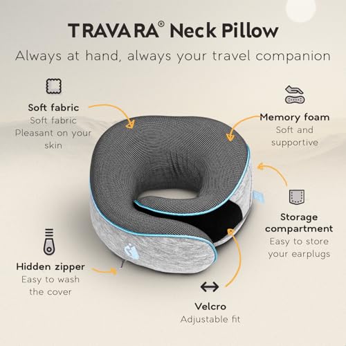 Neck Pillow Airplane - Travel Pillow - Comfortable and Ergonomic Memory Foam - Airplane Pillow with 360° Head & Neck Support - Grey - color: Grey