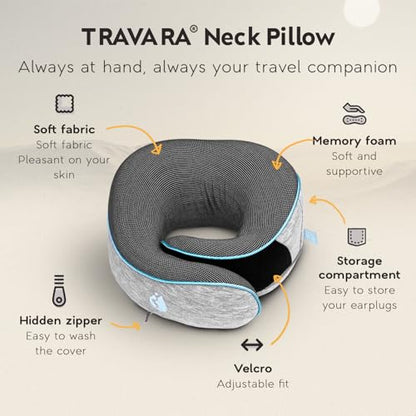 Neck Pillow Airplane - Travel Pillow - Comfortable and Ergonomic Memory Foam - Airplane Pillow with 360° Head & Neck Support - Grey - color: Grey
