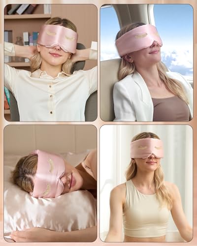 BeeVines Luxury Pure 100% Silk Sleep Mask for Women, 3D Countourd Eye Mask - color: 01 Pink