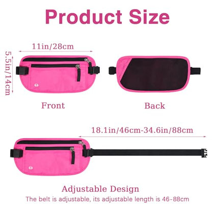 FuninCrea Waterproof Hidden Money Belt for Travel, Anti-Theft Belt Bag with RFID Blocking Function Adjustable Slim Waist Bag with 2 Zipper Pockets & 1 Back Pocket for Travel Running (B, Hot Pink) - color: B, Hot Pink