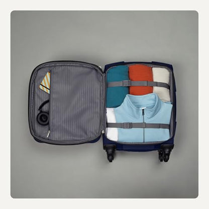 Amazon Basics 18" Medium Carry-On Softside Expandable Luggage Suitcase with Wheels, Four 360-Degree Spinner Wheels, Zippered Pockets, Telescopic Handle, Navy Blue - color: Navy Blue, size: 18”, style: Medium Carry-on