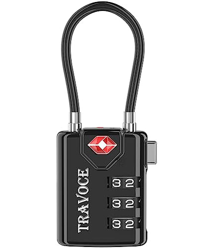 TRAVOCE TSA Approved Luggage Locks, Combination Cable Locks 1 Pack, Black - color: Black 1 Pack