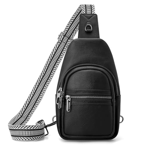 Anti-theft Sling Bags Women Small PU Leather Chest Fanny Pack - color: Black-c