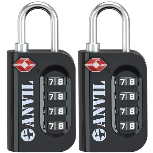 ANVIL TSA Approved Luggage Lock - 4 Digit Combination, 10,000 Combinations, Easy-Read Password Window, Travel Lock for Suitcases, Backpacks, Gym & Student Lockers, Baggage - color: BLACK 2 PACK