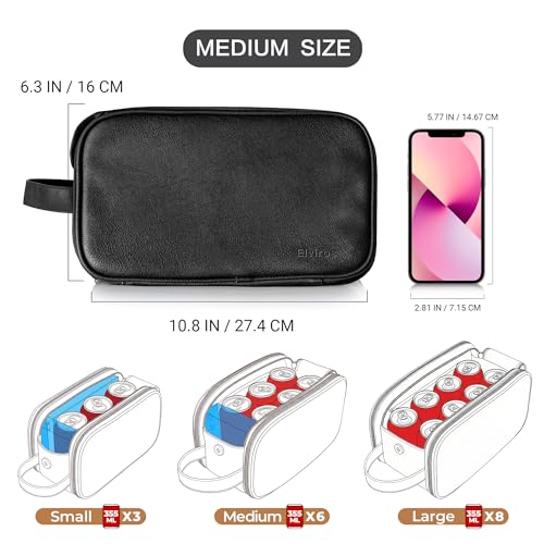 Elviros Toiletry Bag for Men PU Leather Shaving Dopp Kit (Medium, Black) - color: Black, size: Medium (Pack of 1)
