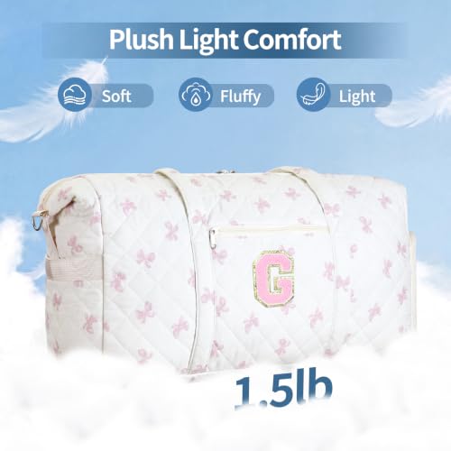 Personalized Quilted Duffle Bag for Travel Gym Weekender Hospital Carry On - color: Pink Bow, size: G