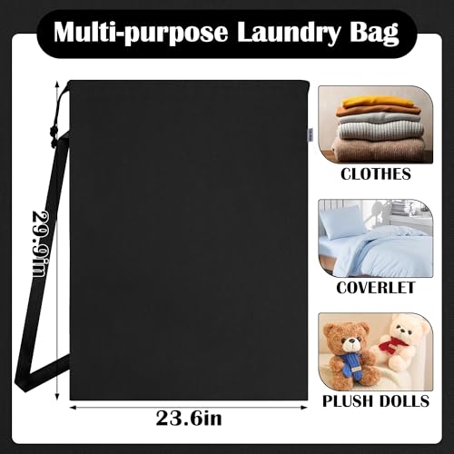 Canvas Laundry Bacakpack with Shoulder Strap Drawstring, Black 23"W x 29"H - color: Black
