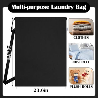 Canvas Laundry Bacakpack with Shoulder Strap Drawstring, Black 23"W x 29"H - color: Black