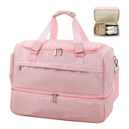 Travel Duffle Bag for Women, Carry-On Weekender with Shoe Compartment - color: Pink