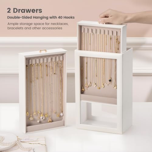 Lolalet Necklace Organizer Box, Jewelry Display Case, White, 4 Layers - color: White, size: 4 Layers, 40 Hooks