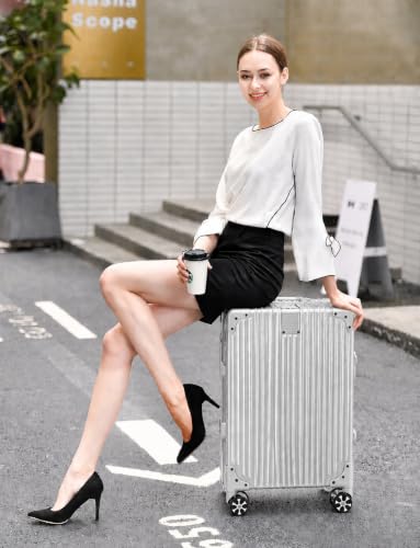 50.8cm(20인치) PC 하드 쉘 휴대용 수하물, 항공사 승인 여행 가방, 브러시드 실버 , 20인치, 모던 하드사이드 알루미늄 프레임 - color: 브러시드 실버