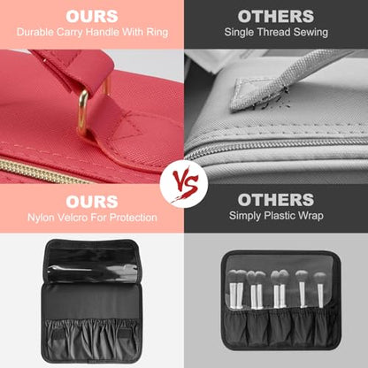 Mocado Travel Makeup Bag with Mirror Makeup Case with 10x Magnifying Mirror - color: Red