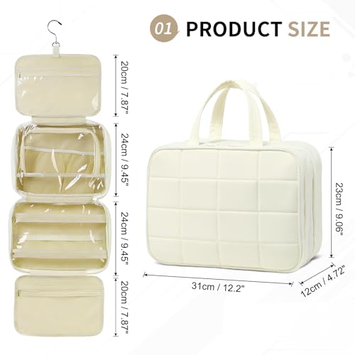 Travel Hanging Toiletry Bag for Women Puffy Makeup Bags Beige