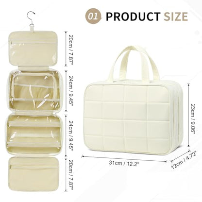Travel Hanging Toiletry Bag for Women Puffy Makeup Bags Beige