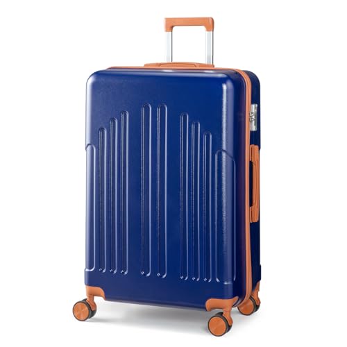 Karl home 28in Checked Luggage, Large Suitcase with Wheels, Blue & Brown - color: Navy Blue & Brown, size: 28 Inch