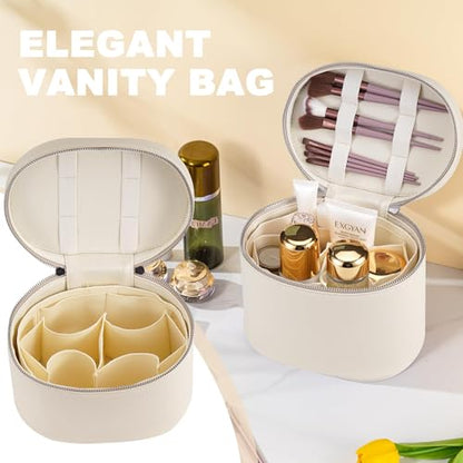 Makeup Bag Vanity Case Cosmetic Bag with Removable Divider Travel Toiletry Bag for Women Portable Make up Box Organizer, Beige - color: Beige