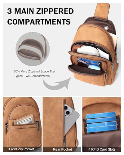 FADEON Sling Bag for Women, Designer Small Crossbody Bags, Adjustable Strap - color: Camel Brown Suede Style