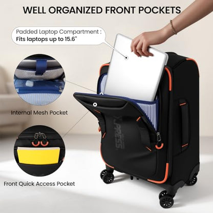 22" Softside Upright Luggage w/Front Open,Waterproof - color: Black, size: Carry-On 22-Inch