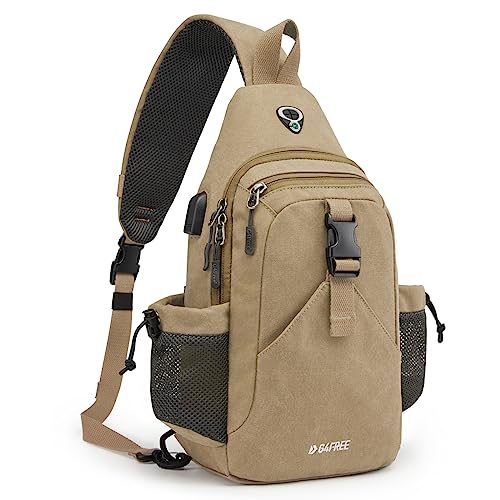 G4Free Canvas Crossbody Sling Bag with RFID Blocking for Women Men - color: Light Tan