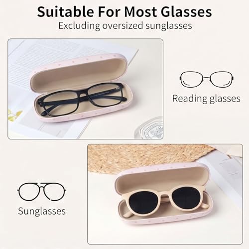 Glasses Case Hard Shell, Cute Sunglasses Case for Women Leather Protective Case for Eyeglass with Cleaning Cloth - color: Pink Polka Dot