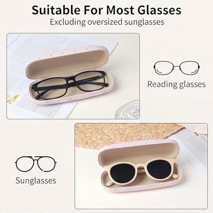 Glasses Case Hard Shell, Cute Sunglasses Case for Women Leather Protective Case for Eyeglass with Cleaning Cloth - color: Pink Polka Dot