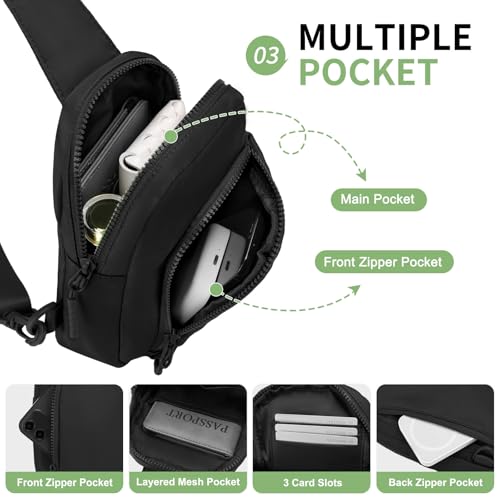 Mini Sling Bag for Men Women Fits for 6.3" Phone, Black - color: 2 Pocket-black