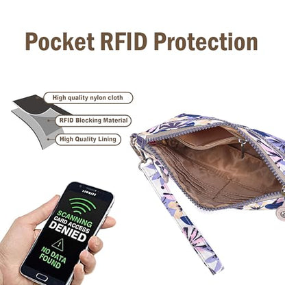 Small Wristlet Wallets for Women Nylon RFID Cross body bag - color: Leafy Gray