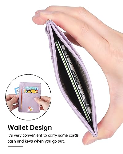 Teskyer Slim Minimalist Wallet for Men, RFID Front Pocket Card Holder - color: Lichee Lilac