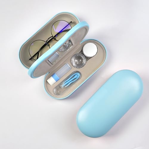 Eyeglass Case Double Sided Travel Size Portable Contact Lens Box 2 in 1 - color: E-Blue