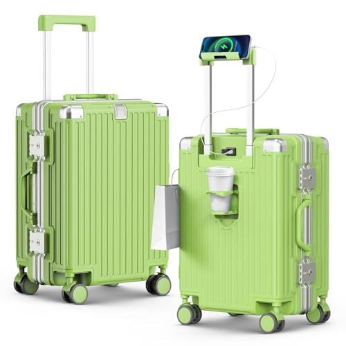 24 Inch Checked Luggage, Hardside Suitcase with TSA Lock - color: Green, size: 24 Inch