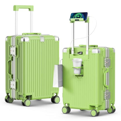 24 Inch Checked Luggage, Hardside Suitcase with TSA Lock - color: Green, size: 24 Inch