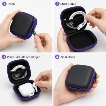 Compact Zipper EVA Earbud Protective Container, Shock Resistant Carry Case for Bluetooth Headphones, Charging Cables and Small Electronic Gadgets，Square yellow - color: Square yellow